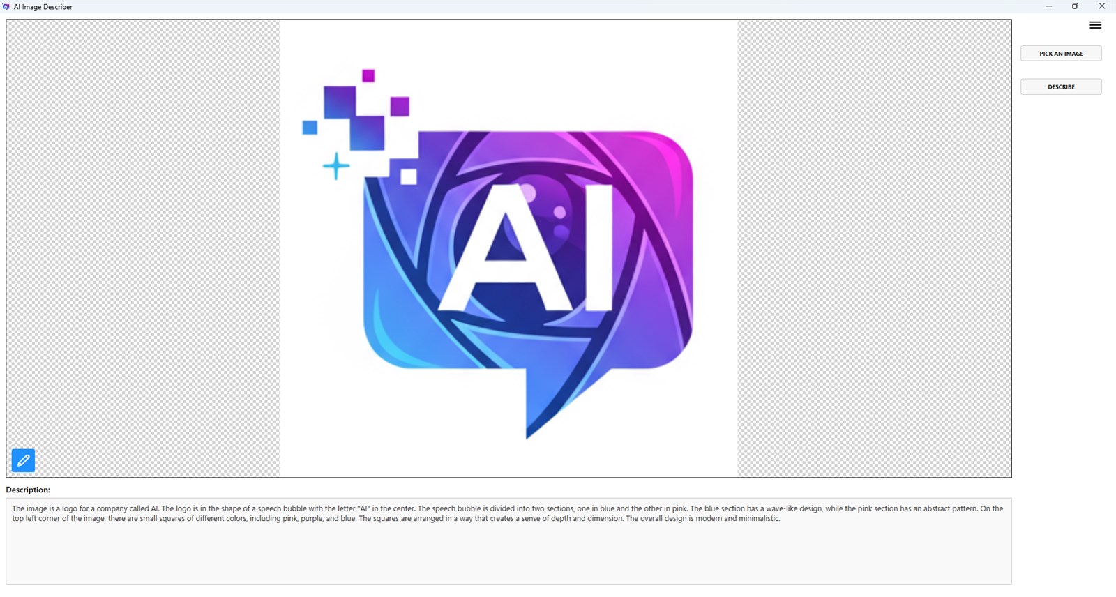 AI Image Describer interface screenshot from Microsoft Store