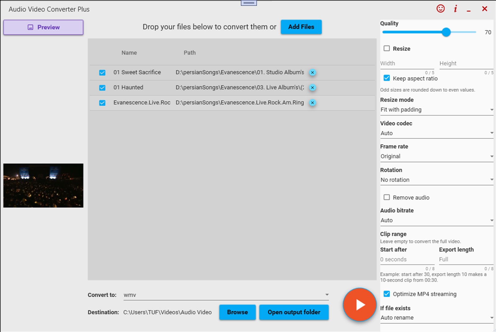 Audio Video Converter Plus interface screenshot from Microsoft Store