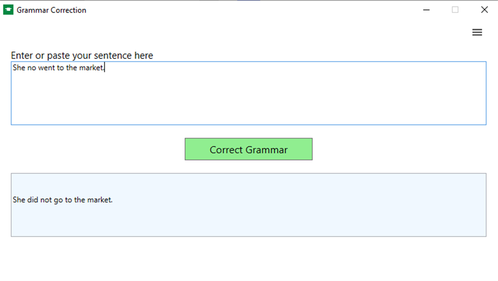 Grammar Correction interface screenshot from Microsoft Store