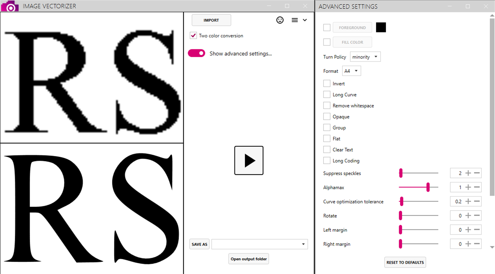 Image Vectorizer interface screenshot from Microsoft Store