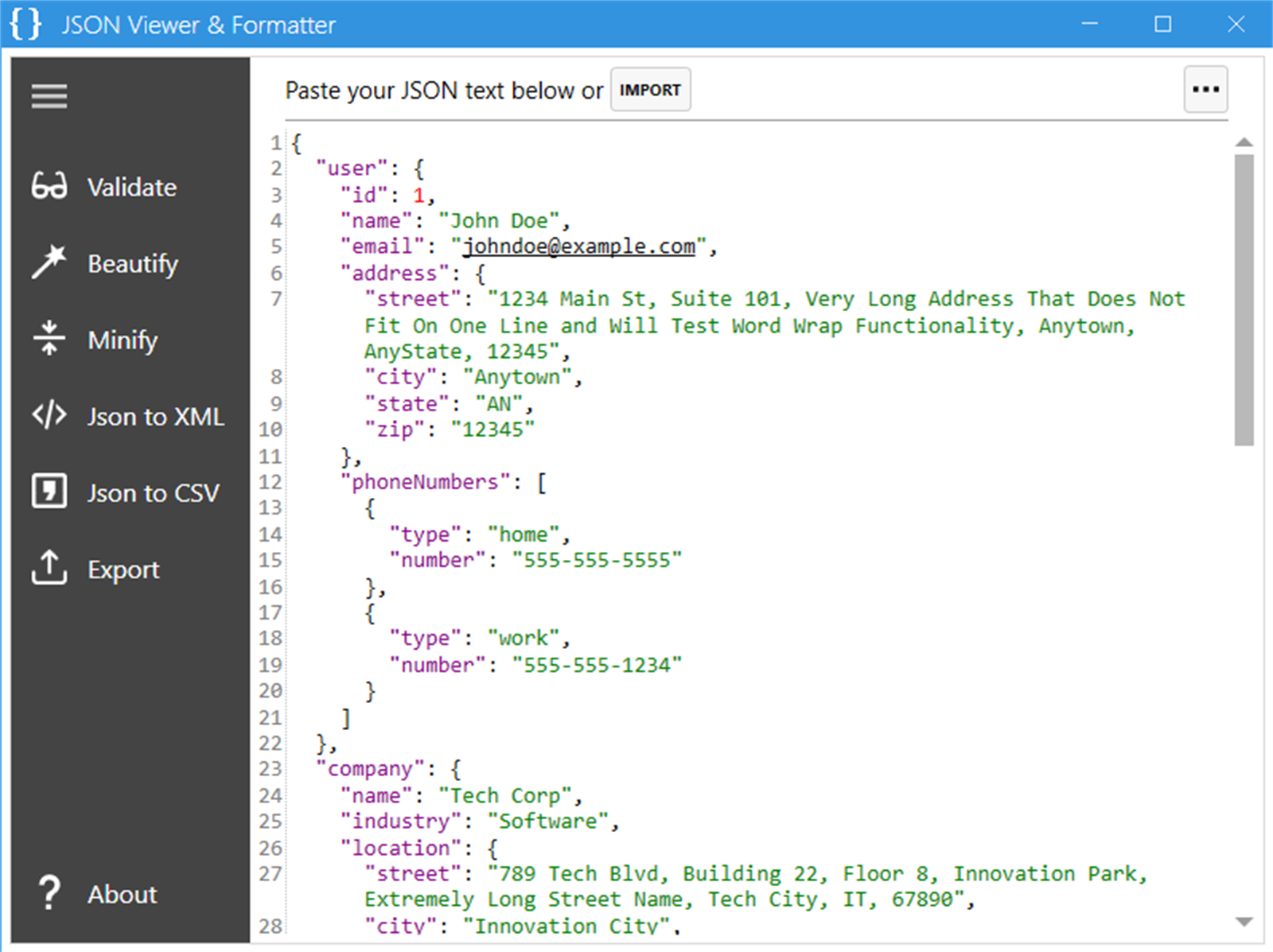 JSON Viewer & Formatter interface screenshot from Microsoft Store