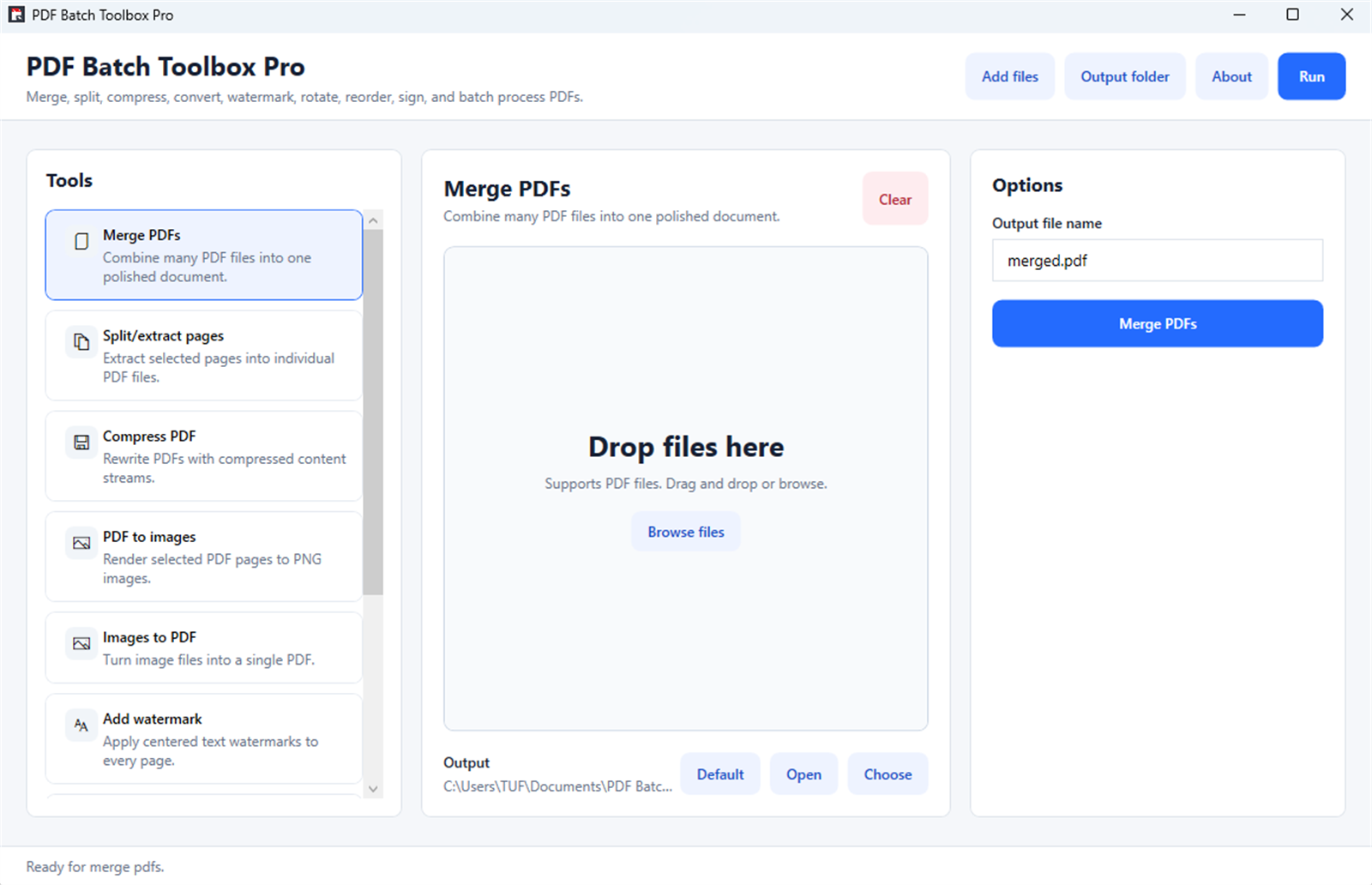 PDF Batch Toolbox Pro interface screenshot from Microsoft Store