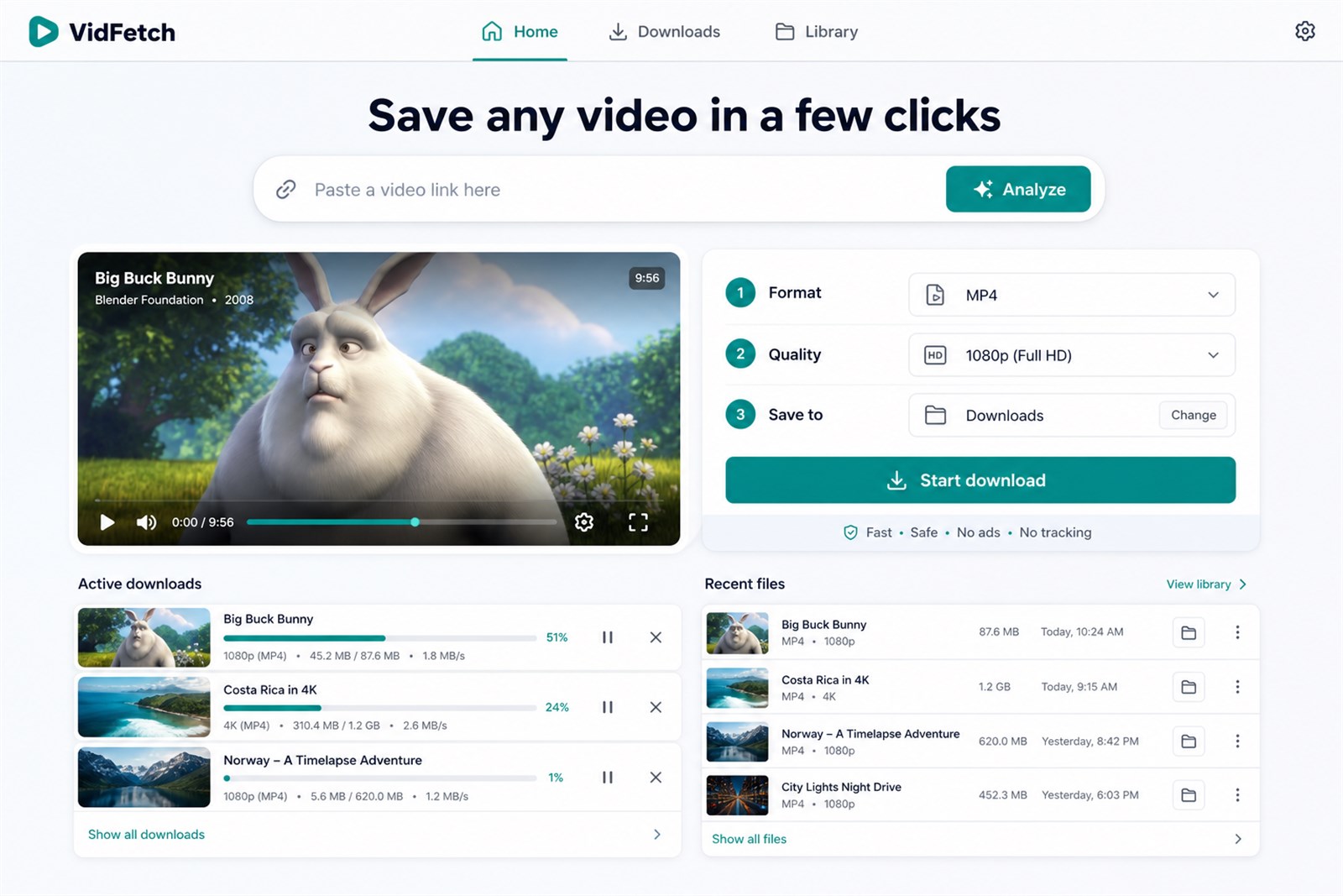 VidFetch Video Downloader interface screenshot from Microsoft Store